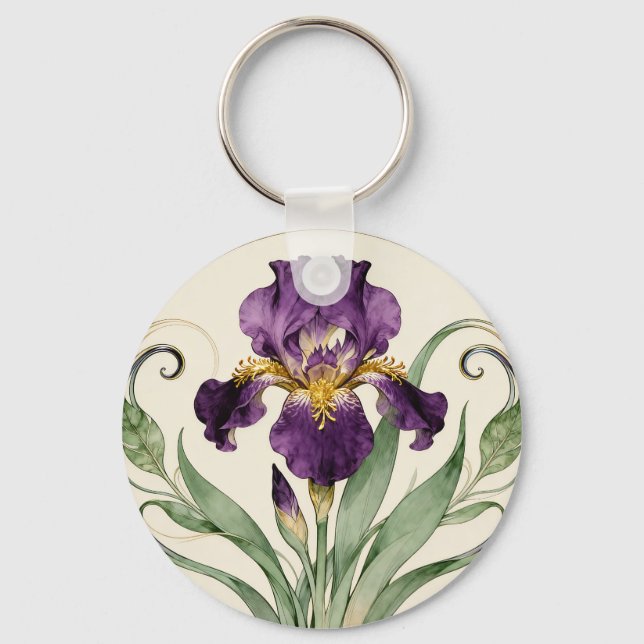 Art Nouveau Purple Iris Key Ring (Front)