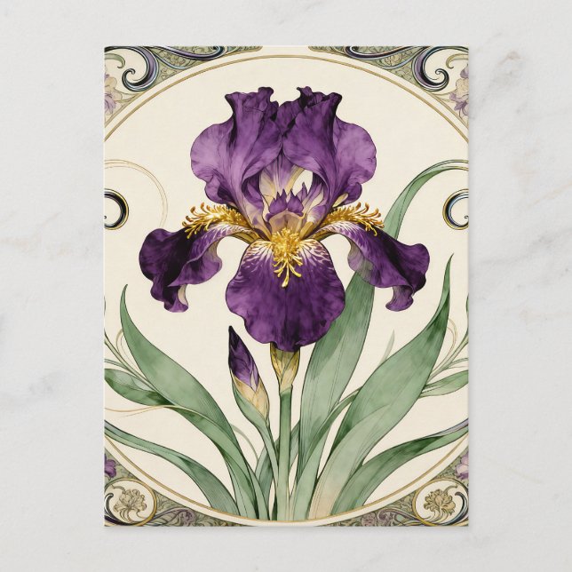 Art Nouveau Purple Iris Postcard (Front)