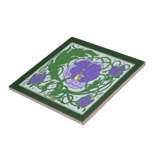 Art Nouveau Purple Peony Ceramic tile (Side)