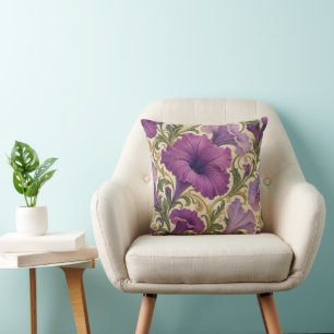 Art Nouveau Purple Petunia Decorative Cushion