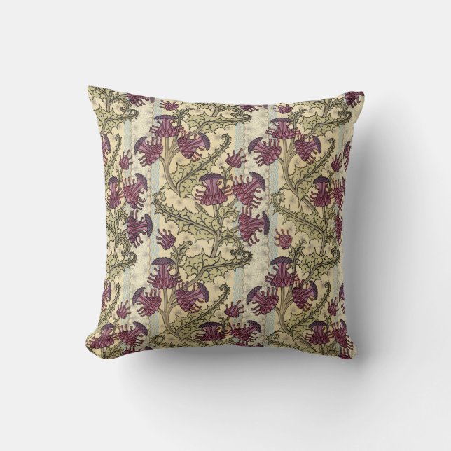 Art Nouveau Purple Thistle Flower Pillow (Front)