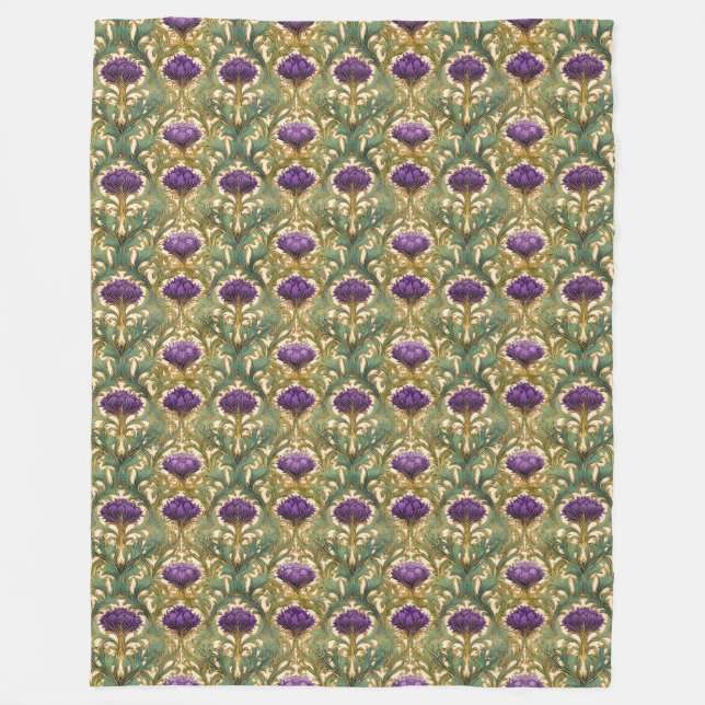 Art Nouveau purple thistle pattern Fleece Blanket (Front)
