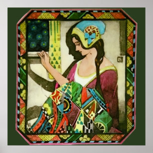 Art Nouveau Quilter Poster – Vintage Sewing Woman 