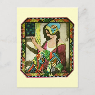 Art Nouveau Quilter Poster – Vintage Sewing Woman Postcard