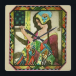Art Nouveau Quilter – Vintage Sewing Woman  Square Wall Clock<br><div class="desc">Celebrate the artistry of sewing and textile craftsmanship with this stunning Art Nouveau-inspired quilter illustration. Featuring a graceful woman engaged in detailed needlework, this design blends vintage elegance with vibrant color—perfect for creative spaces and craft lovers. Professionally enhanced for print, this artwork offers crisp detail, refined tones, and a balanced...</div>