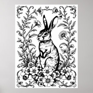 Art Nouveau Rabbit Colouring Poster 3