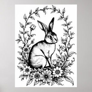 Art Nouveau Rabbit Colouring Poster 4