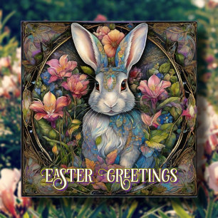 Art Nouveau Rabbit Easter Greetings Holiday Card
