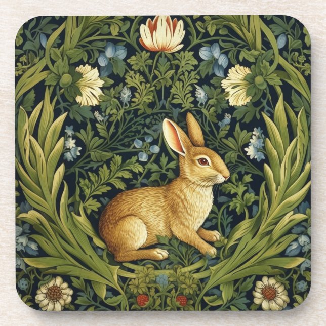 Art nouveau rabbit in the garden coaster (Front)