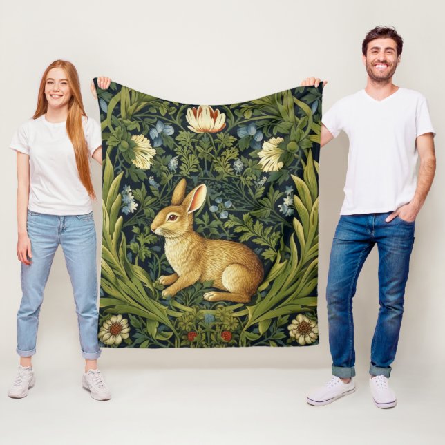 Art nouveau rabbit in the garden fleece blanket (In Situ)