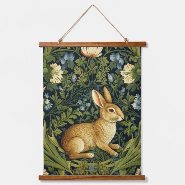 Art nouveau rabbit in the garden hanging tapestry (Front)