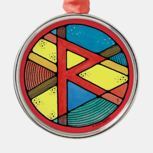Art Nouveau Raidho Rune of Balance Metal Ornament