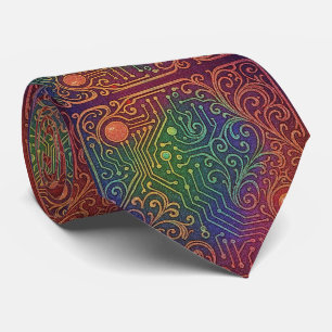 Art Nouveau Rainbow Circuit Board Necktie