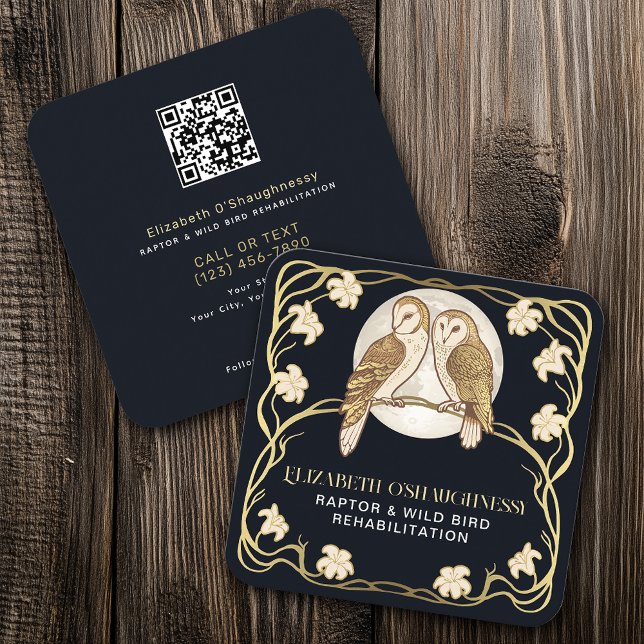 Art Nouveau Raptor Bird Rehabilitation QR Code Square Business Card (Creator Uploaded)