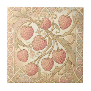Art Nouveau Raspberry Pattern Ceramic Tile