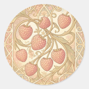 Art Nouveau Raspberry Pattern Classic Round Sticker