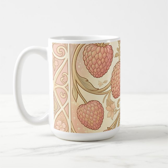 Art Nouveau Raspberry Pattern Coffee Mug (Left)