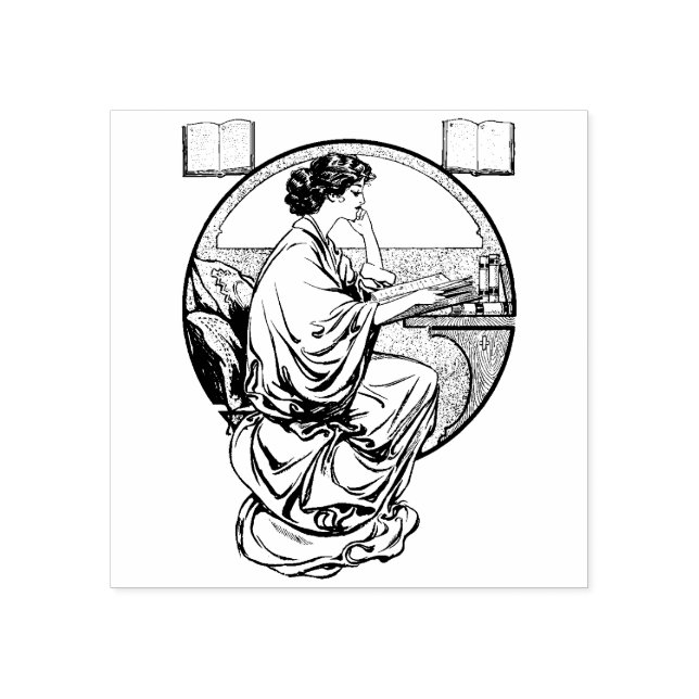 Art Nouveau Reading Books Rubber Stamp (Imprint)