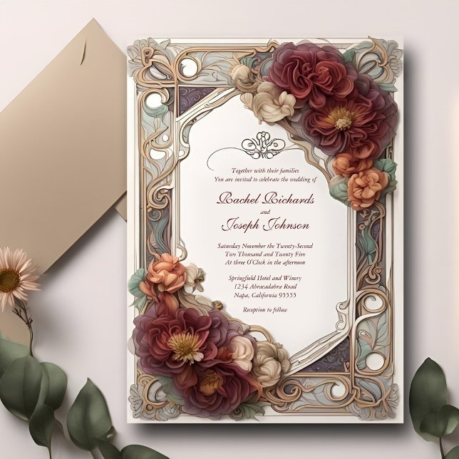 Art Nouveau Realistic Floral Wedding Invitation  (Creator Uploaded)