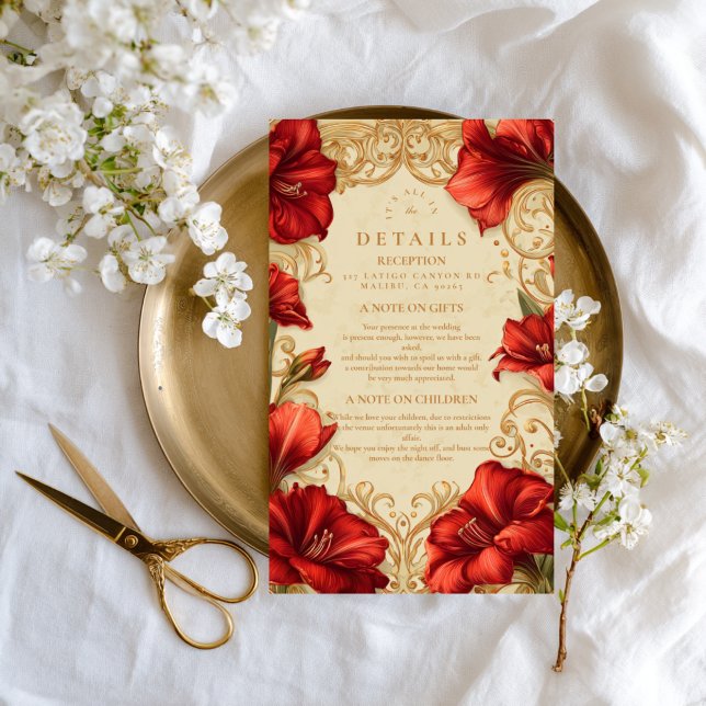Art Nouveau Red Amaryllis Wedding Enclosure Card (Creator Uploaded)