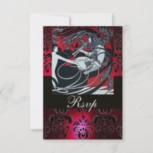 ART NOUVEAU RED BLACK GOLD DAMASK RSVP ,ruby Card