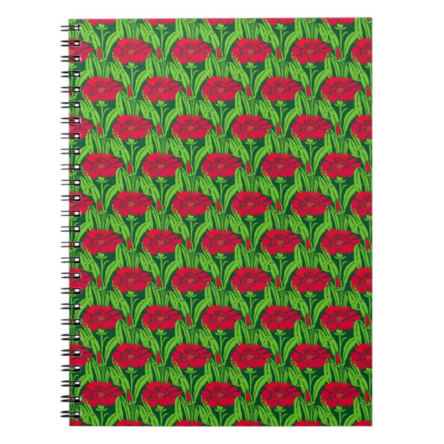 Art Nouveau red Carnations floral damask Notebook (Front)