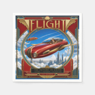 Art Nouveau Red Flying Car Napkin