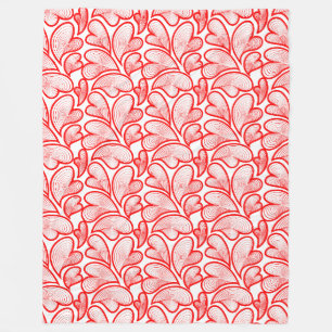Art Nouveau Red Hearts Foliage Fleece Blanket