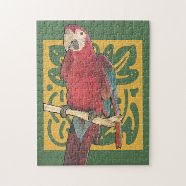 Art Nouveau Red Parrot Jigsaw Puzzle (Vertical)