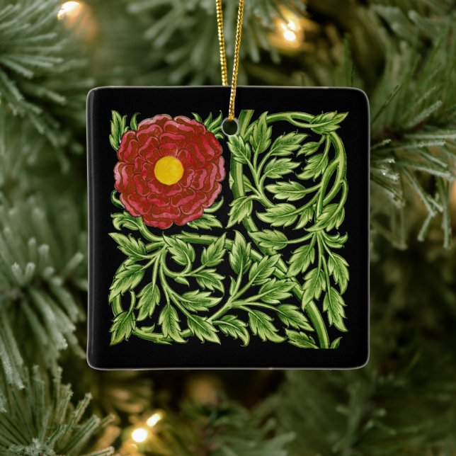 Art Nouveau Red Rose De Morgan  Ceramic Ornament (Tree)