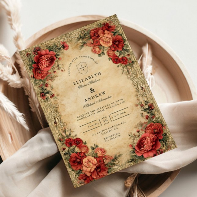 Art Nouveau Red Rose Wedding Invitation (Creator Uploaded)