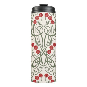 Art Nouveau Red Roses and Sinuous Stems Thermal Tumbler