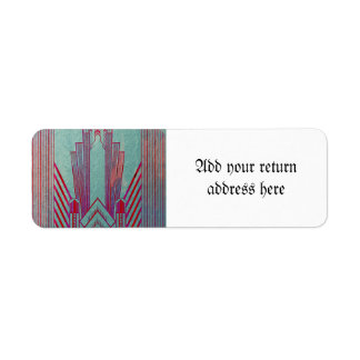 Art nouveau, red, teal, green,vintage,art deco,ele return address label