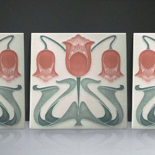 Art Nouveau Red Tulips Home Wall Decor Ceramic Tile