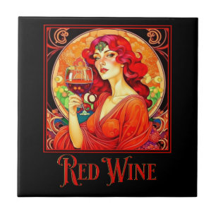 Art Nouveau Red Wine Ceramic Tile