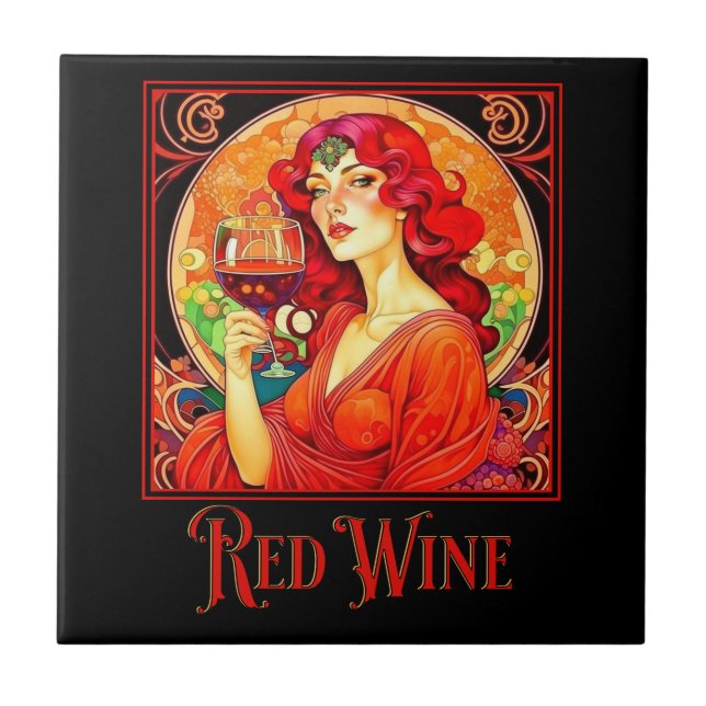 Art Nouveau Red Wine Ceramic Tile (Front)