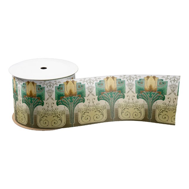 Art Nouveau Repeating Tulips Style Motif Satin Ribbon (Spool)