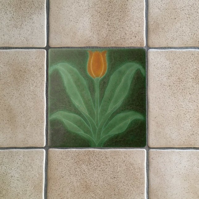 Art Nouveau Reproduction Orange Tulip on Green  Ceramic Tile (Creator Uploaded)
