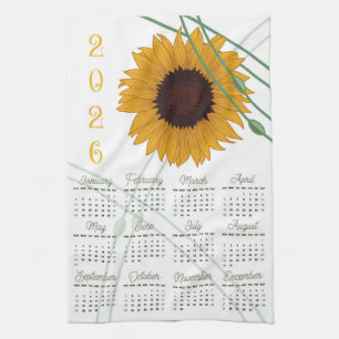 Art Nouveau Retro Floral Sunflower 2026 Calendar Tea Towel