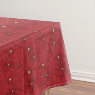 Art Nouveau Retro Red Floral Christmas Poinsettia Tablecloth