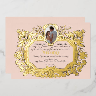 Art Nouveau Rococo Elegant Photo Pink Wedding