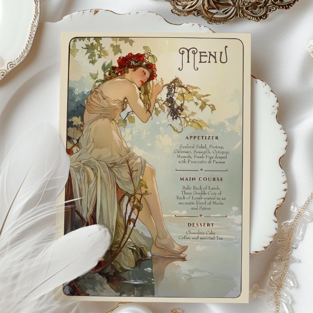 Art Nouveau Romantic Grapevine Wedding Menu Card (Creator Uploaded)