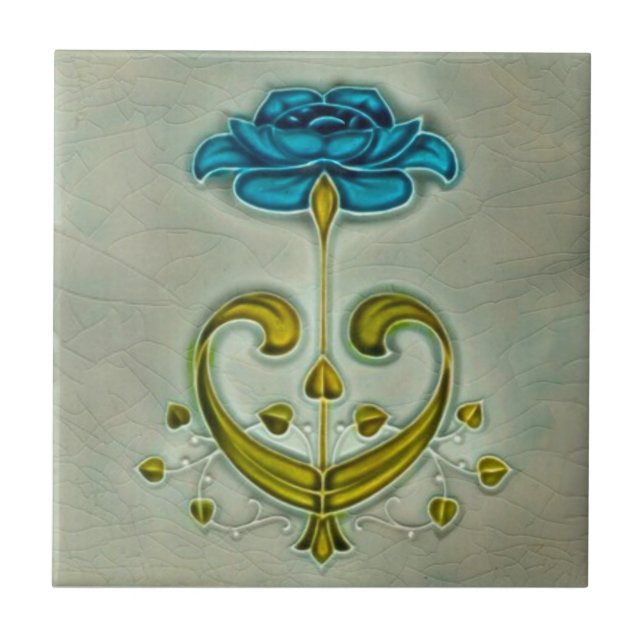 Art Nouveau Rose Sherwin & Cotton c1900 Repro Ceramic Tile (Front)