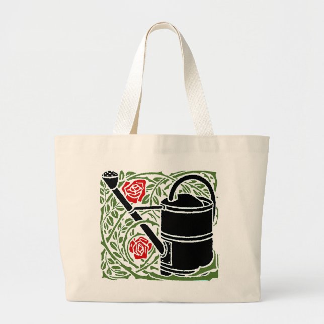 Art Nouveau Roses and Watering Can Large Tote Bag (Front)