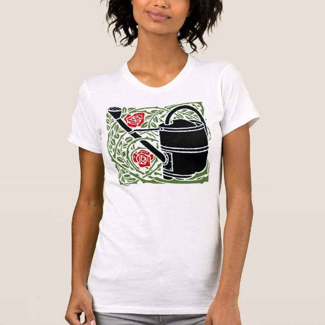 Art Nouveau Roses and Watering Can T-Shirt (Front)