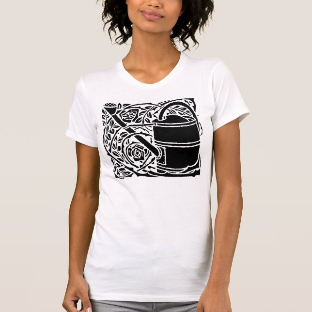 Art Nouveau Roses and Watering Can T-Shirt (Front)