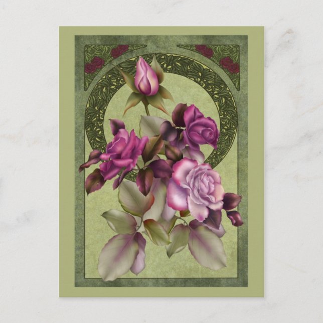 Art Nouveau Roses Postcard (Front)