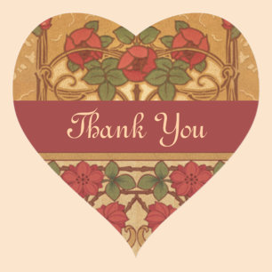 Art Nouveau Roses Thank you Heart Sticker