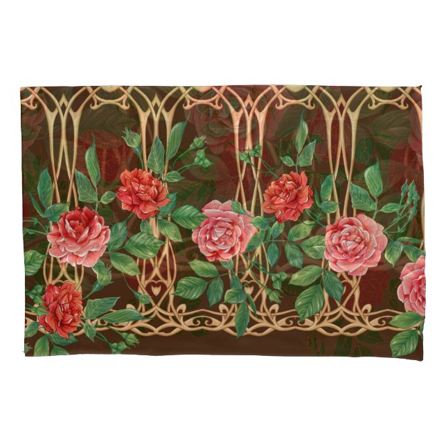 Art Nouveau Roses: Wicker Imitation Pillowcase (Front)