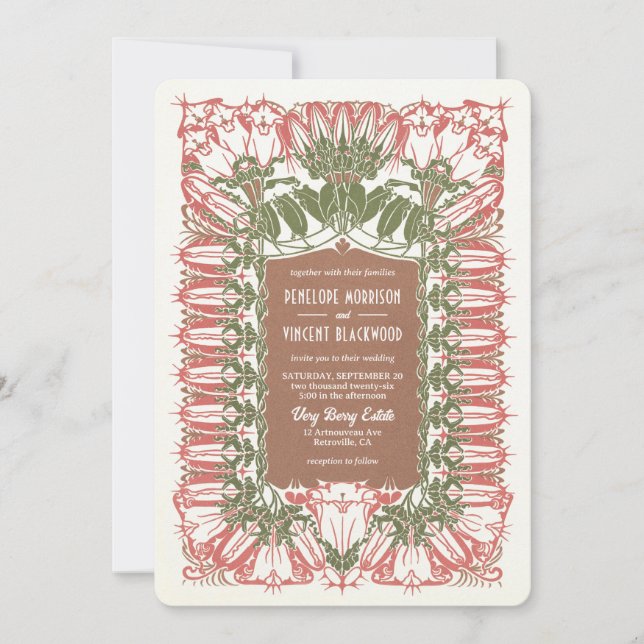 Art Nouveau Royal Lily Wedding Invitation (Front)